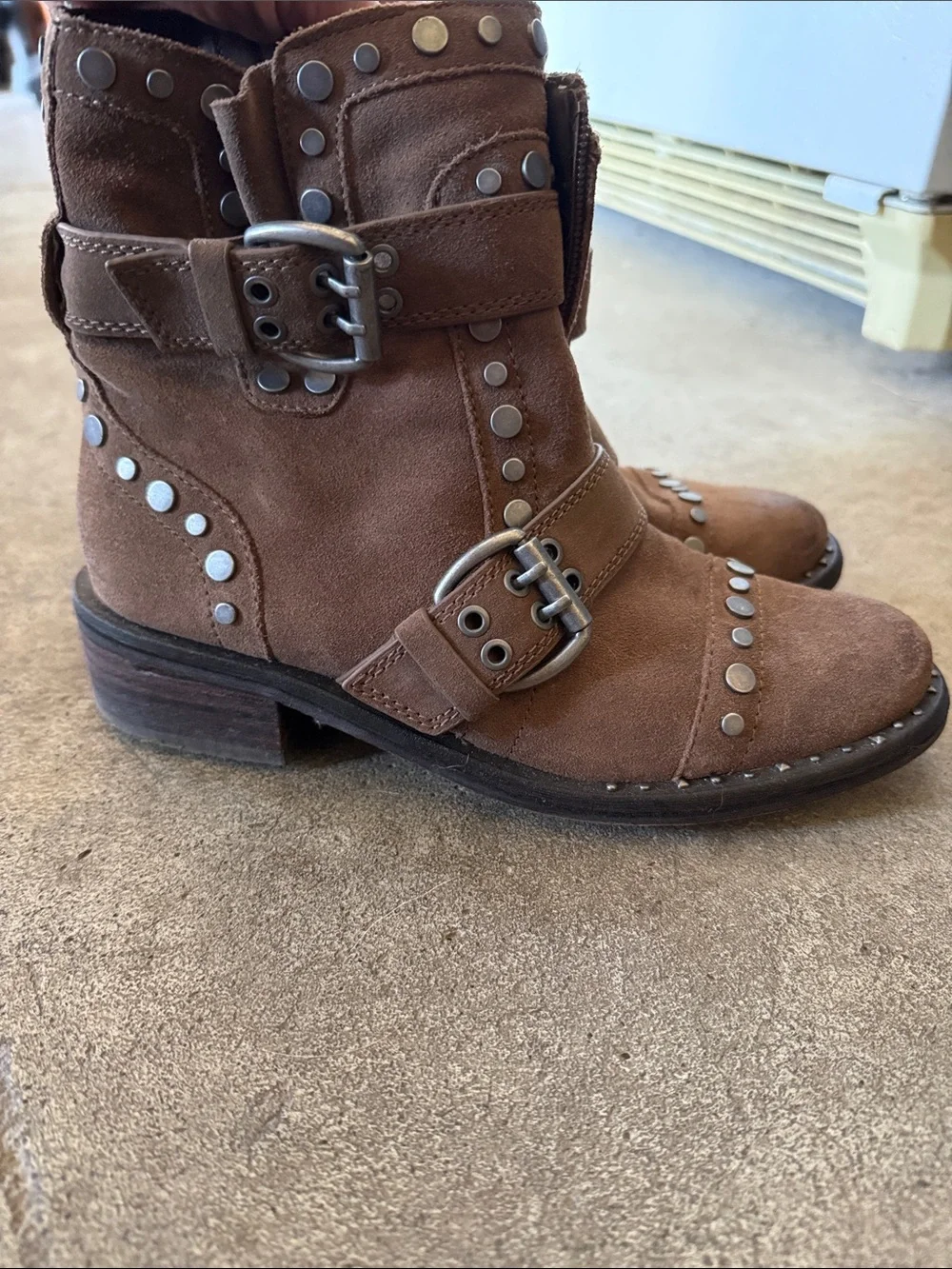 Sam Edelman Brown Suede Studded Buckle Ankle Boots